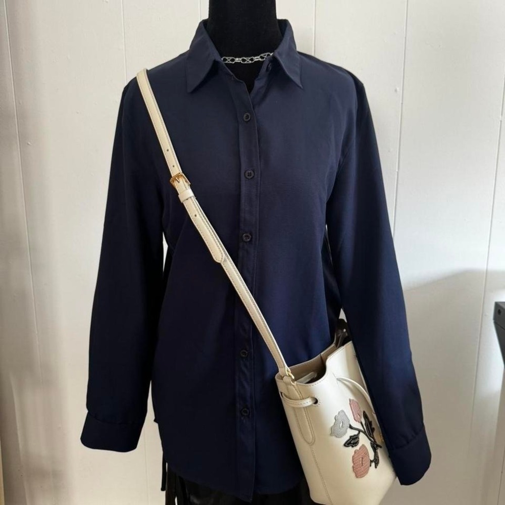 Classic Navy Button Down Blouse